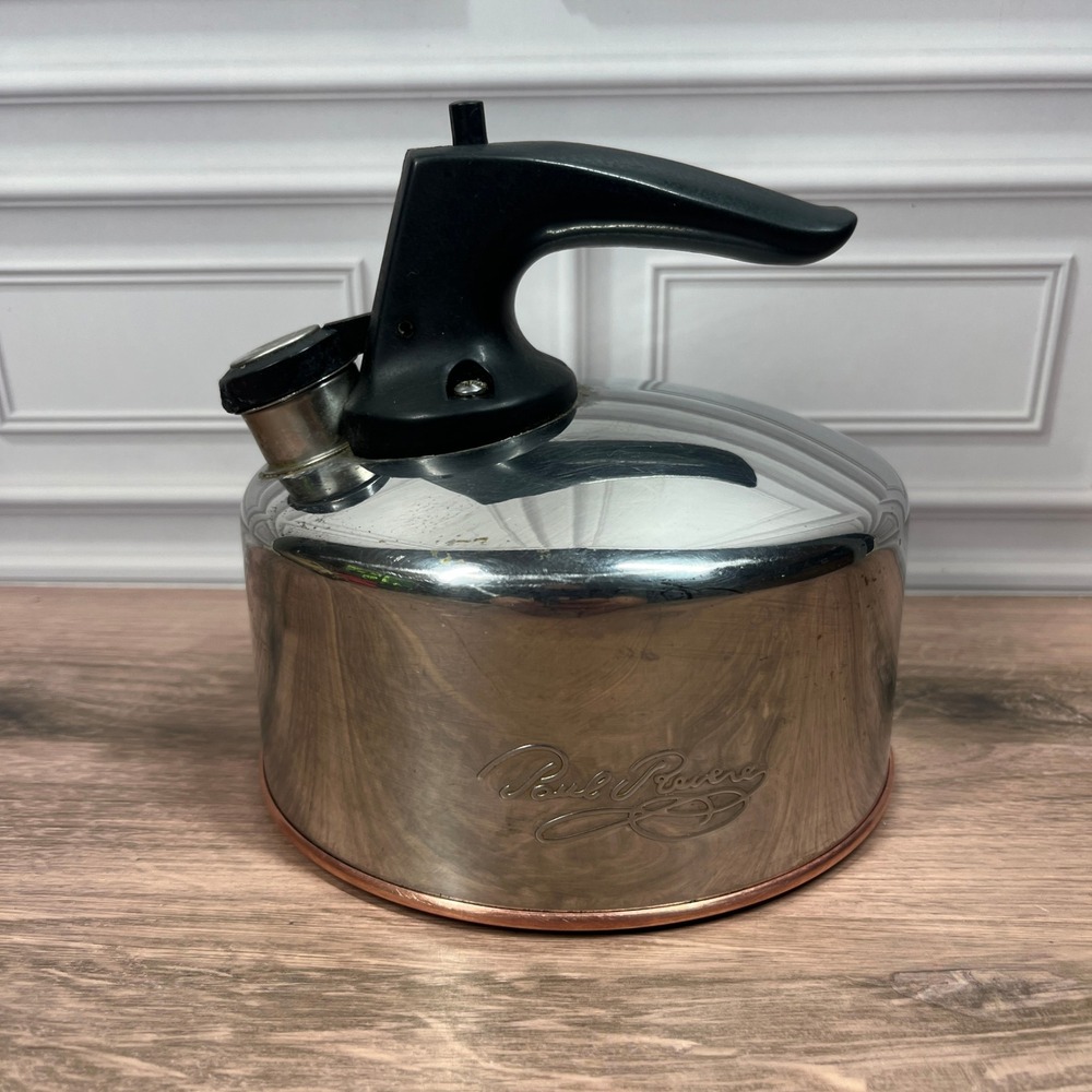 Revere Ware Paul Revere Tea Kettle Silver Copper Bottom Whistling‎ CU05 B